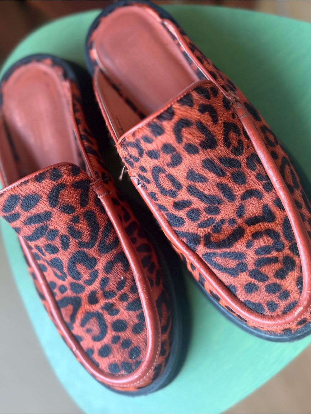Charlotte Stone Duncan Sienna Leopard Calf Hair Loafers — Size 8